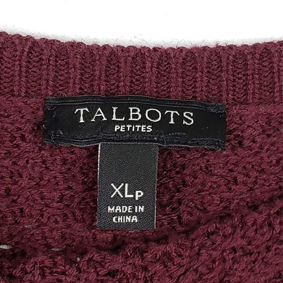 Talbots Sweater Size XLP Petite Maroon Red Open Knit Cotton Rayon - Picture 4 of 8